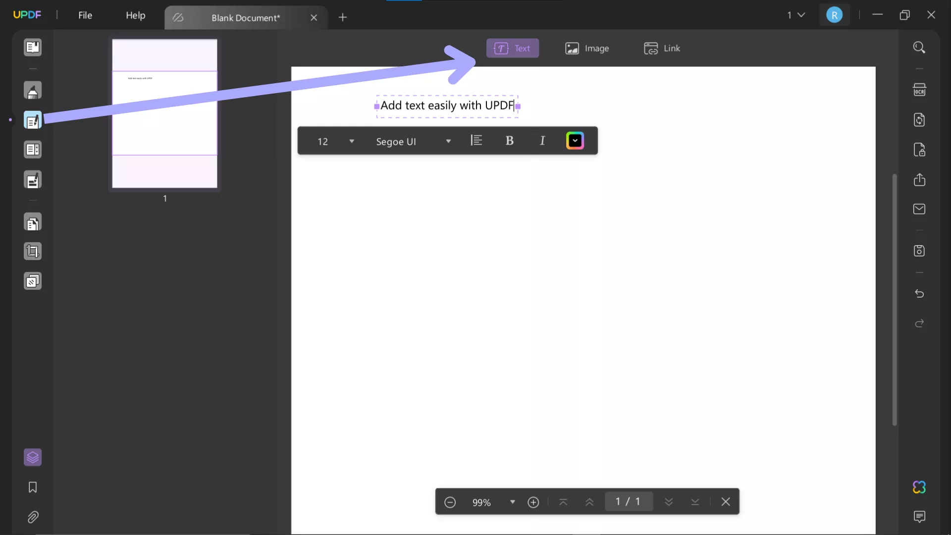 add text to pdf updf