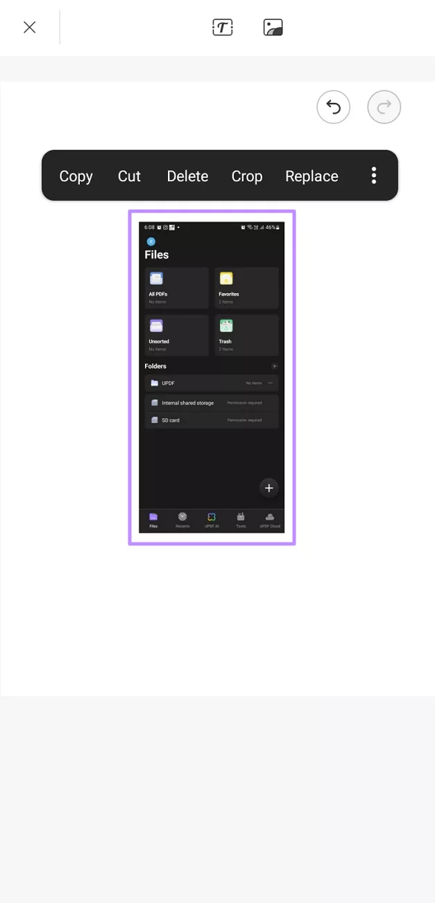 adjust size and position of image updf for android
