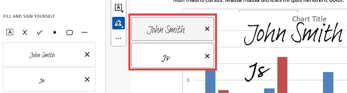 saved signatures anywhere in the PDF