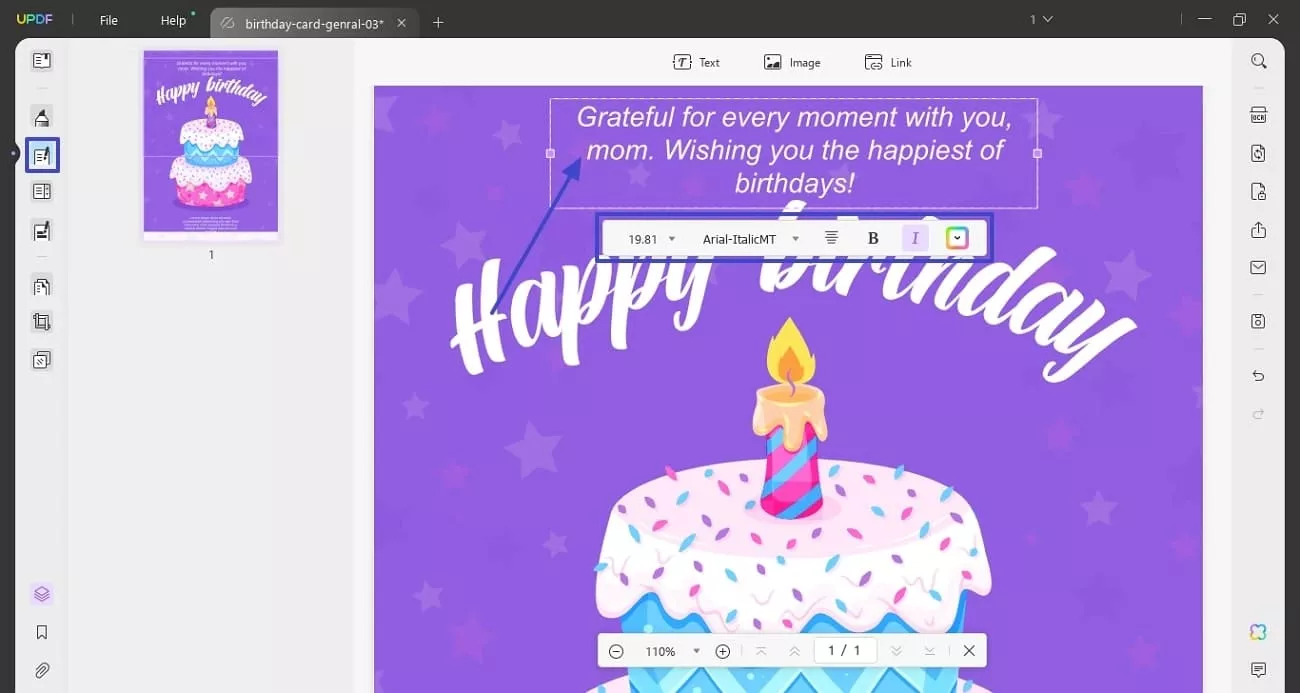 enter edit mode and customize text