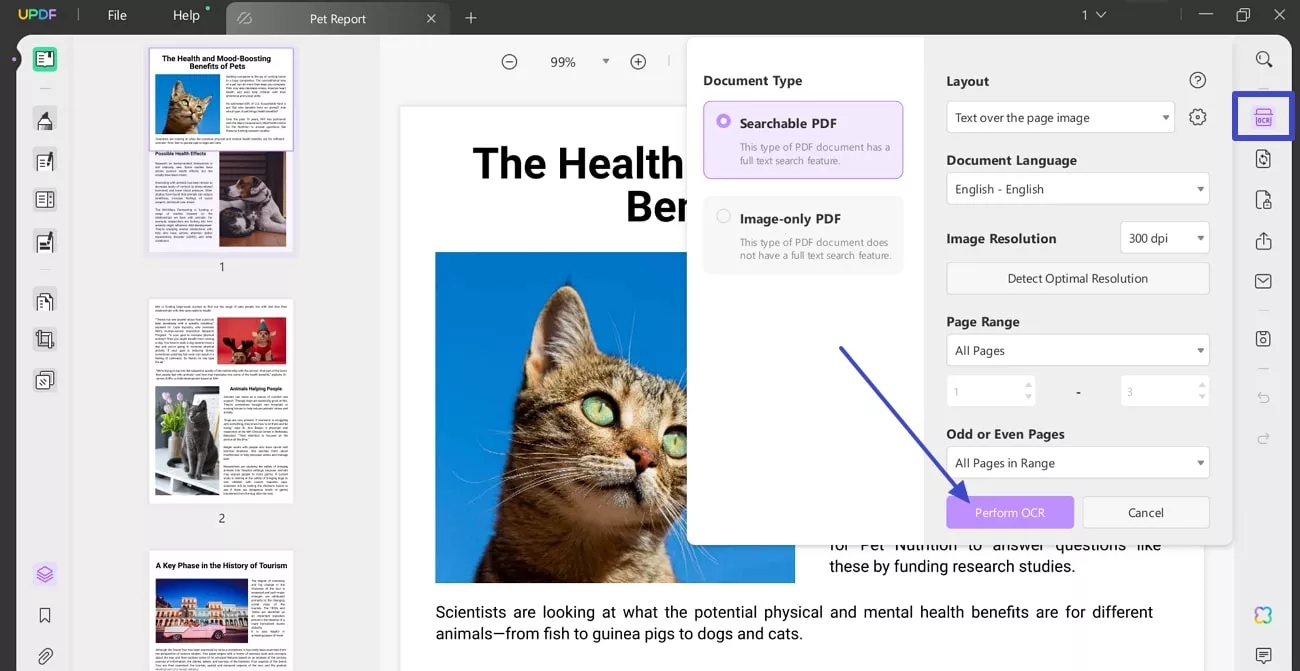 perform ocr and translate editable pdf