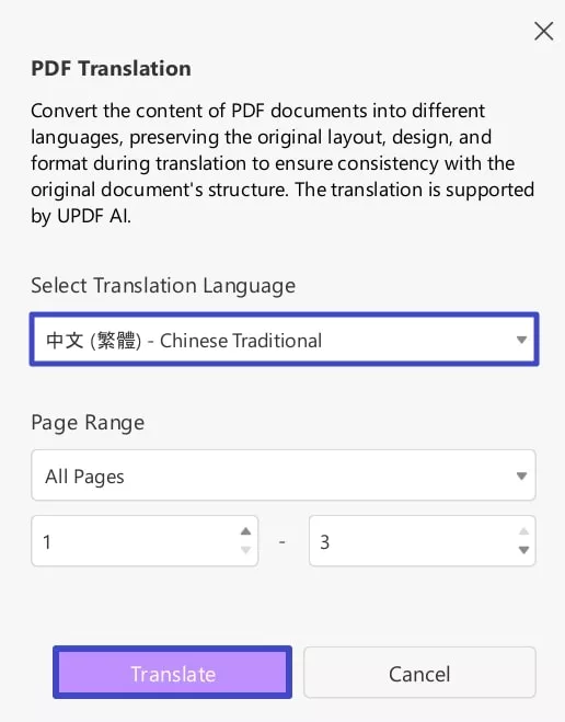 select translation language and hit translate