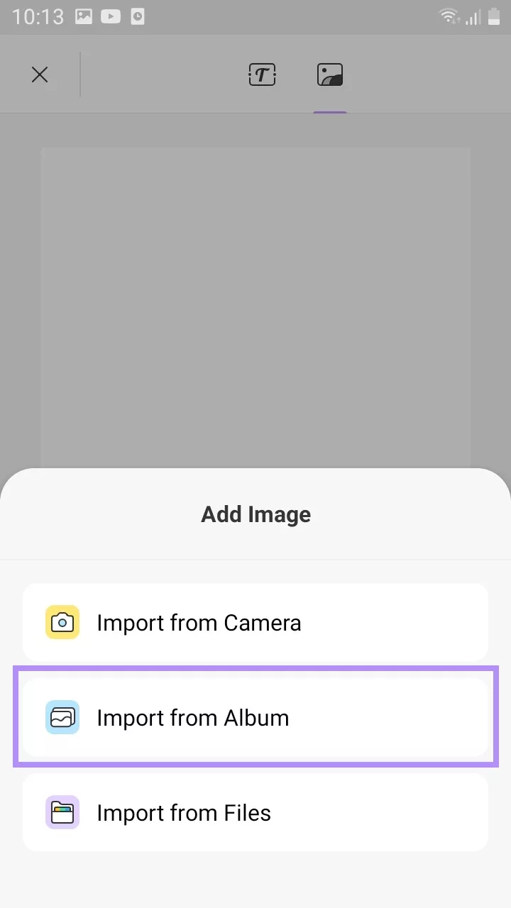 click import from album updf android