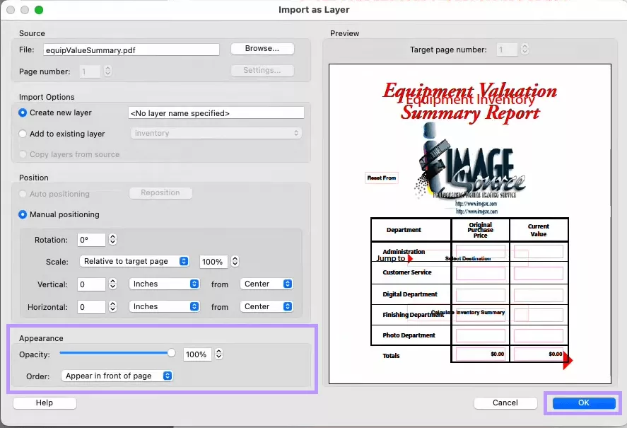 configure settings to add layers acrobat