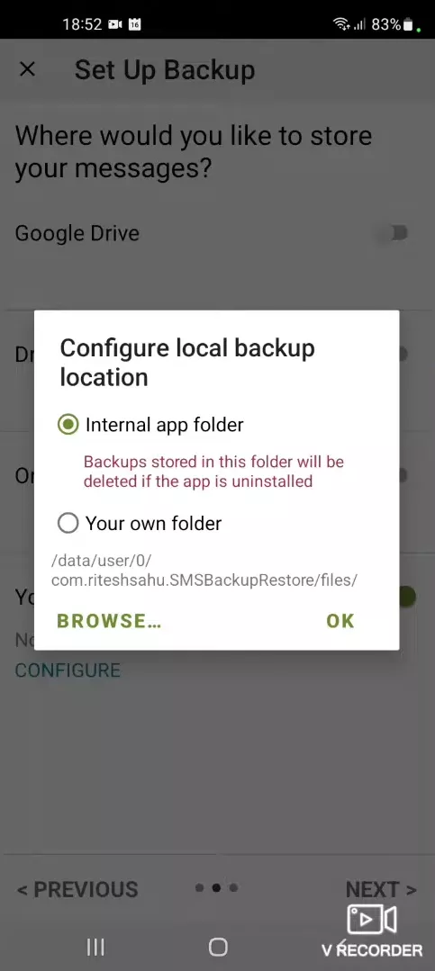 configure the backup location backup and restore