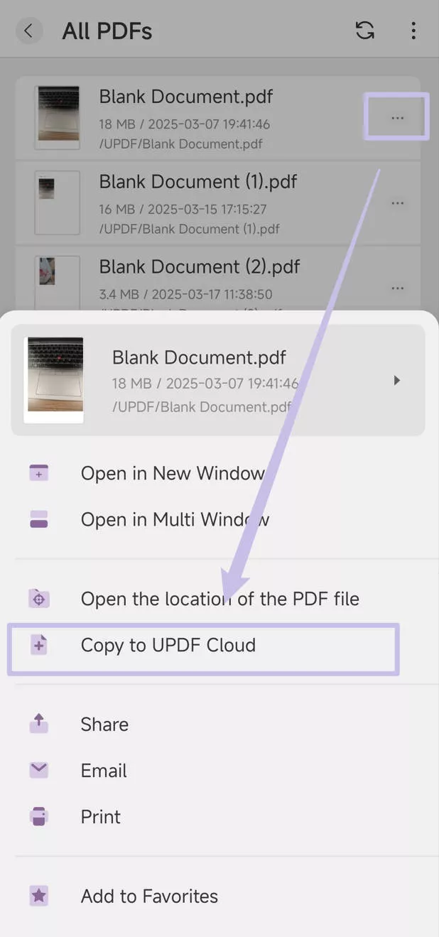 copy to updf cloud UPDF android