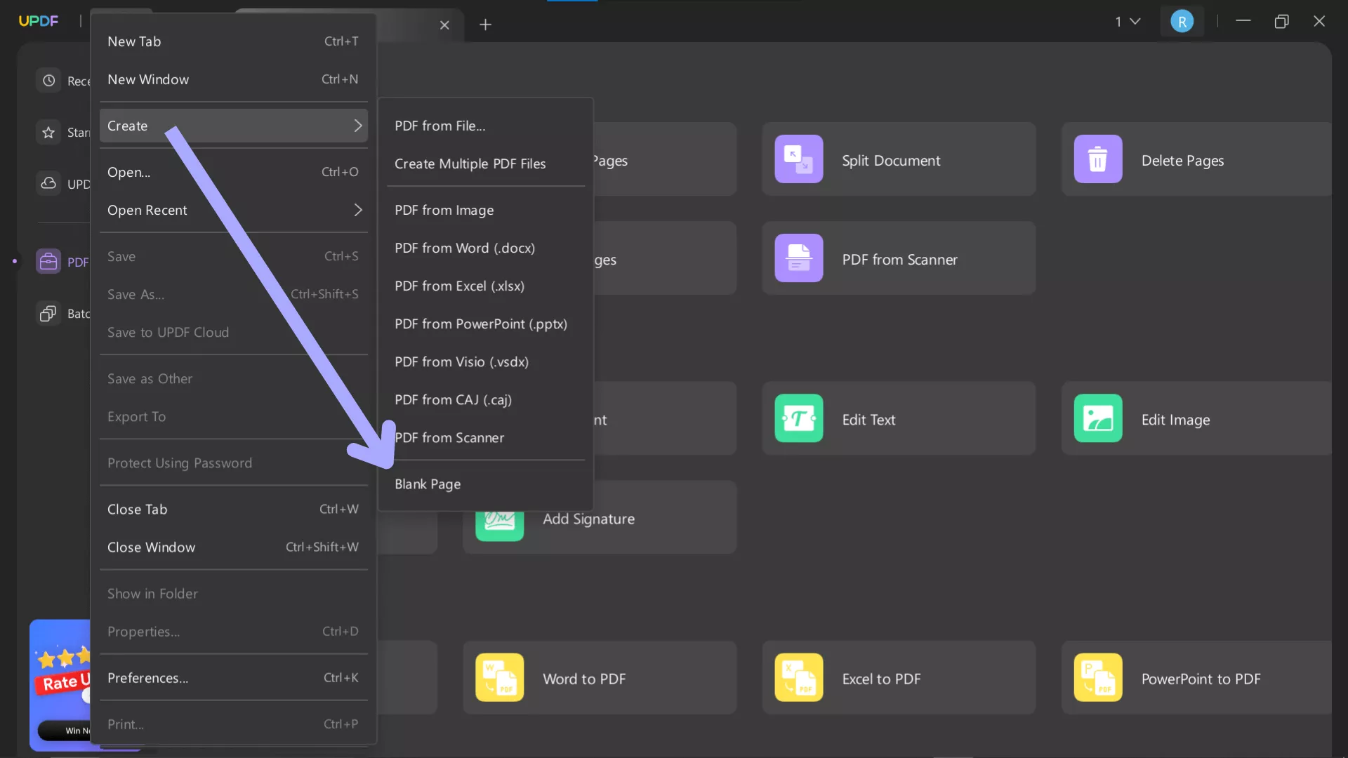 create a blank pdf updf windows