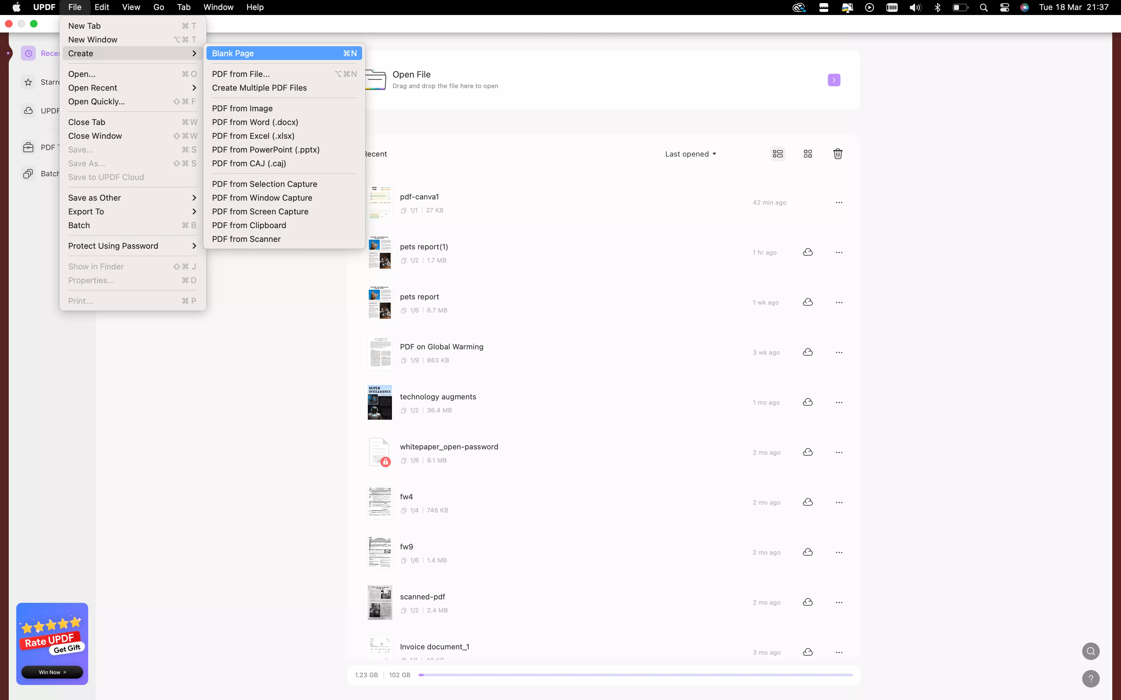 create blank pdf updf