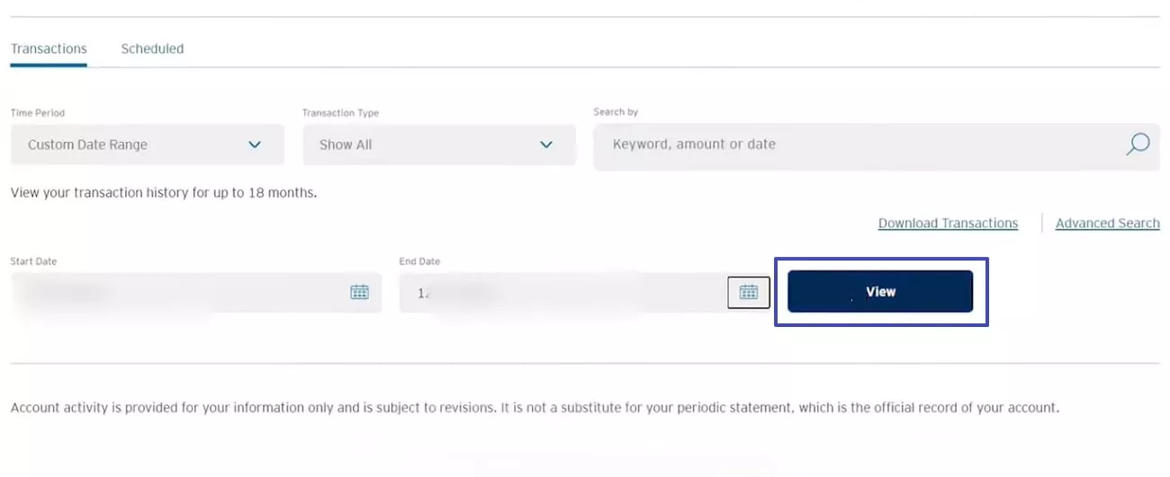 click view button to download statement