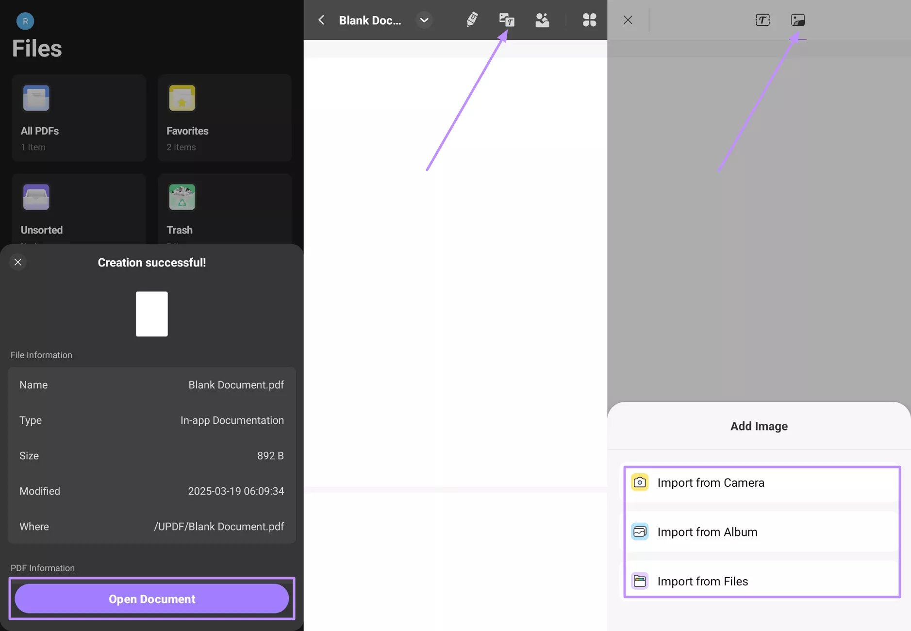 import images to blank document updf android