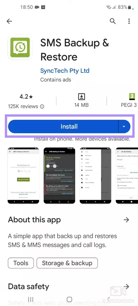 install the sms backup&restore tool