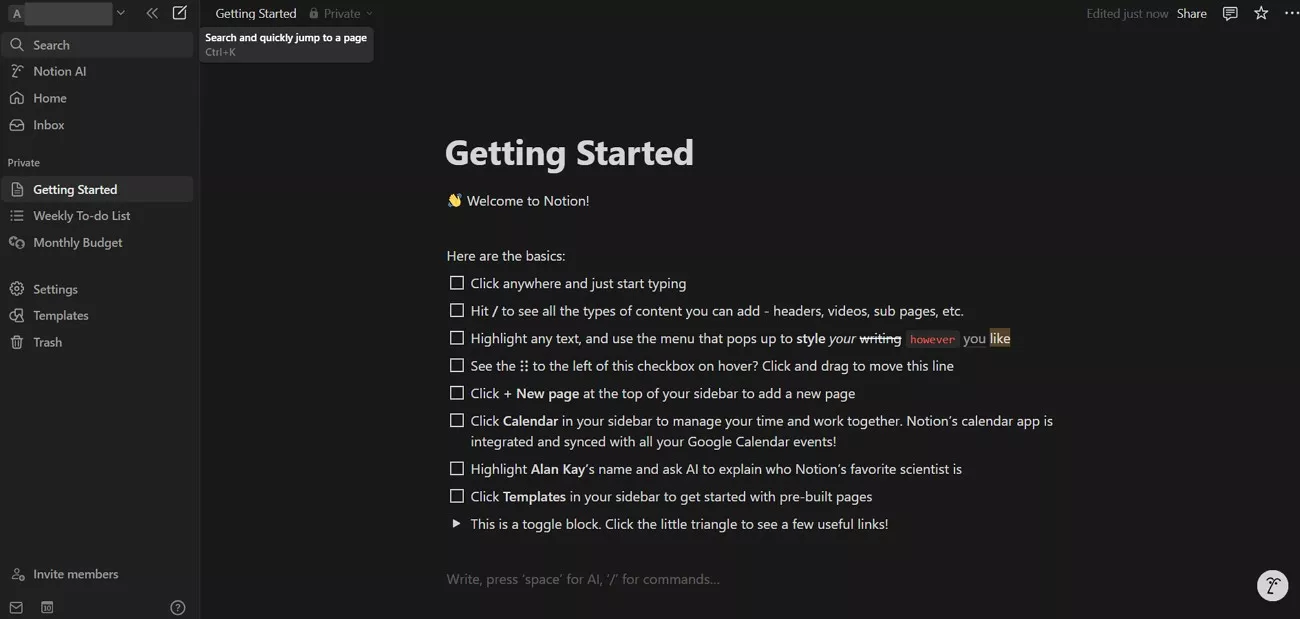 start note taking with notion