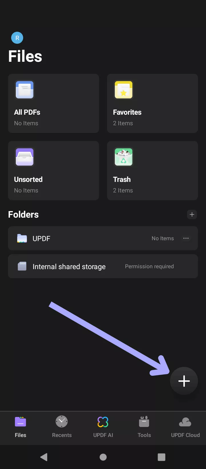 plus button updf android