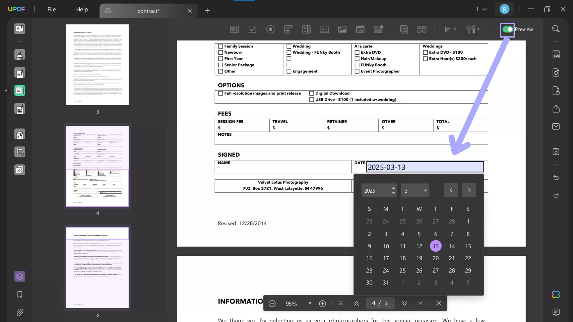 preview the calendar updf windows