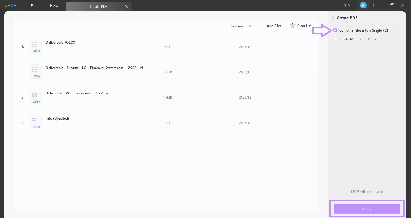 save multiple files as a single pdf updf windows