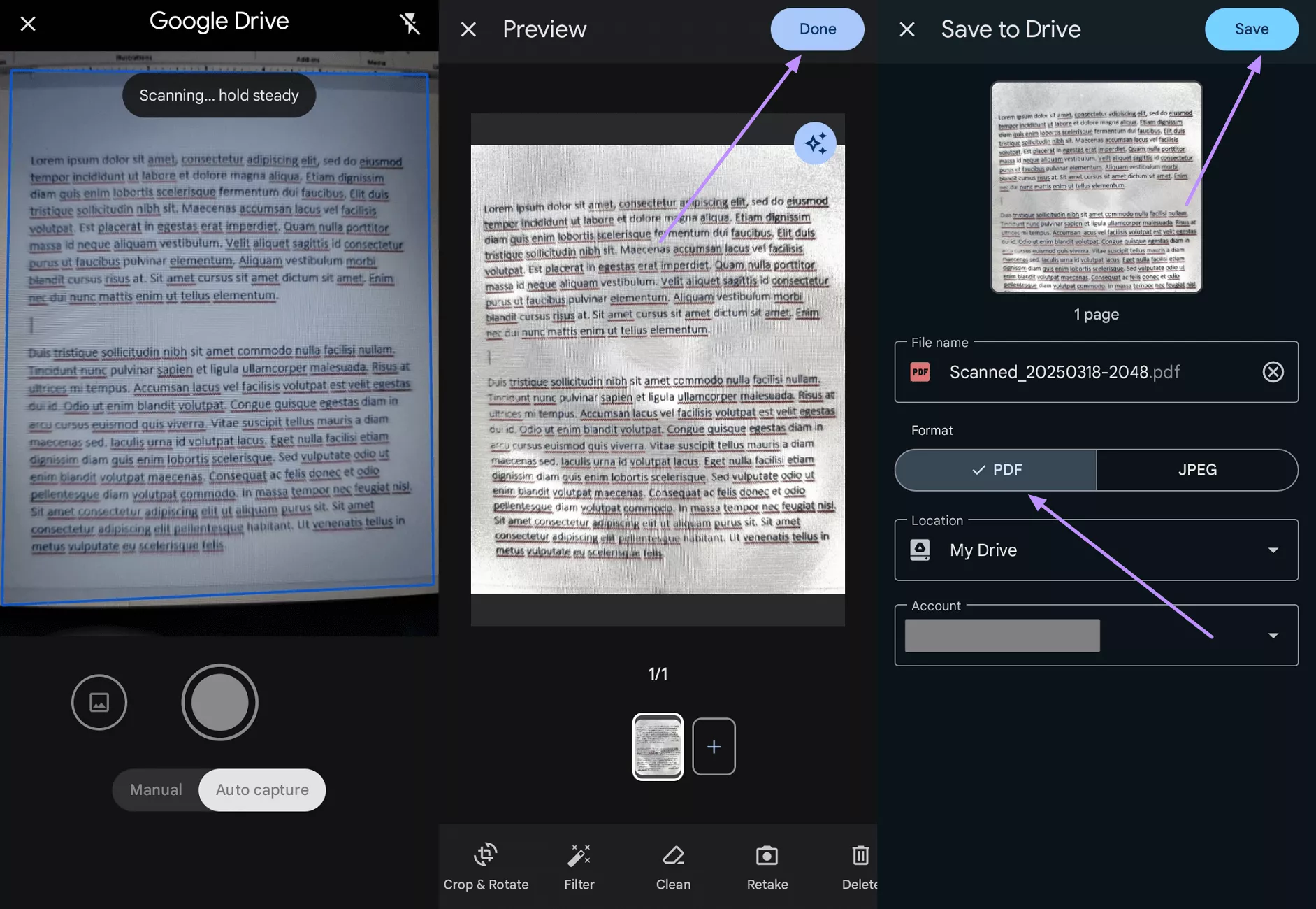 save the scanned image in pdf google drive