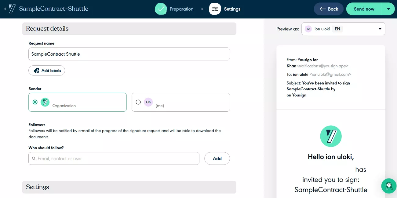share documents for signature collection yousign