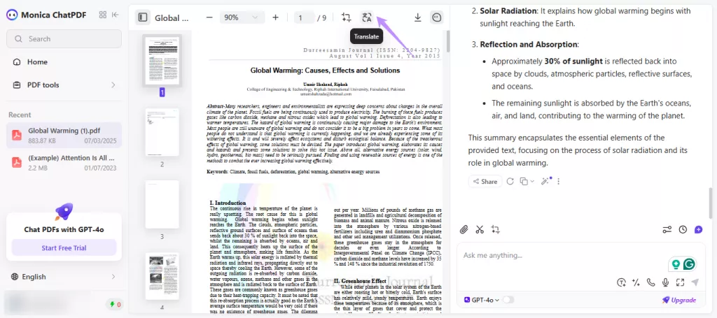 translate the whole pdf monica ai
