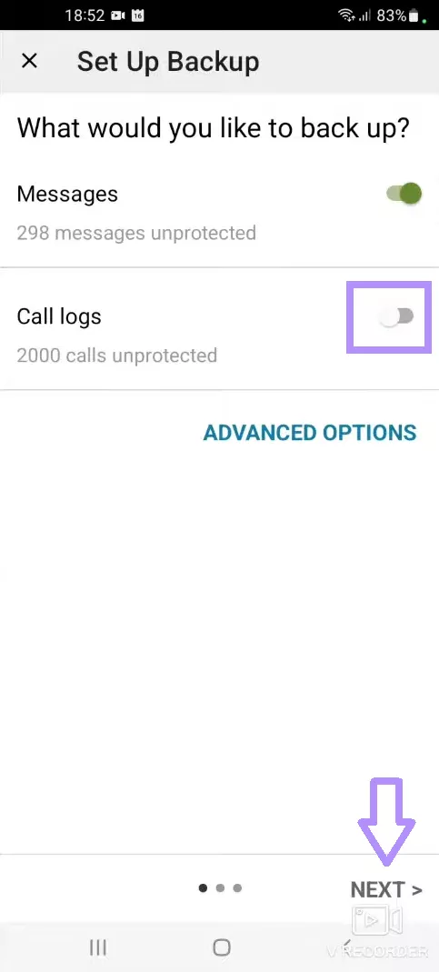  turn off the call log and proceed next sms backup and restore