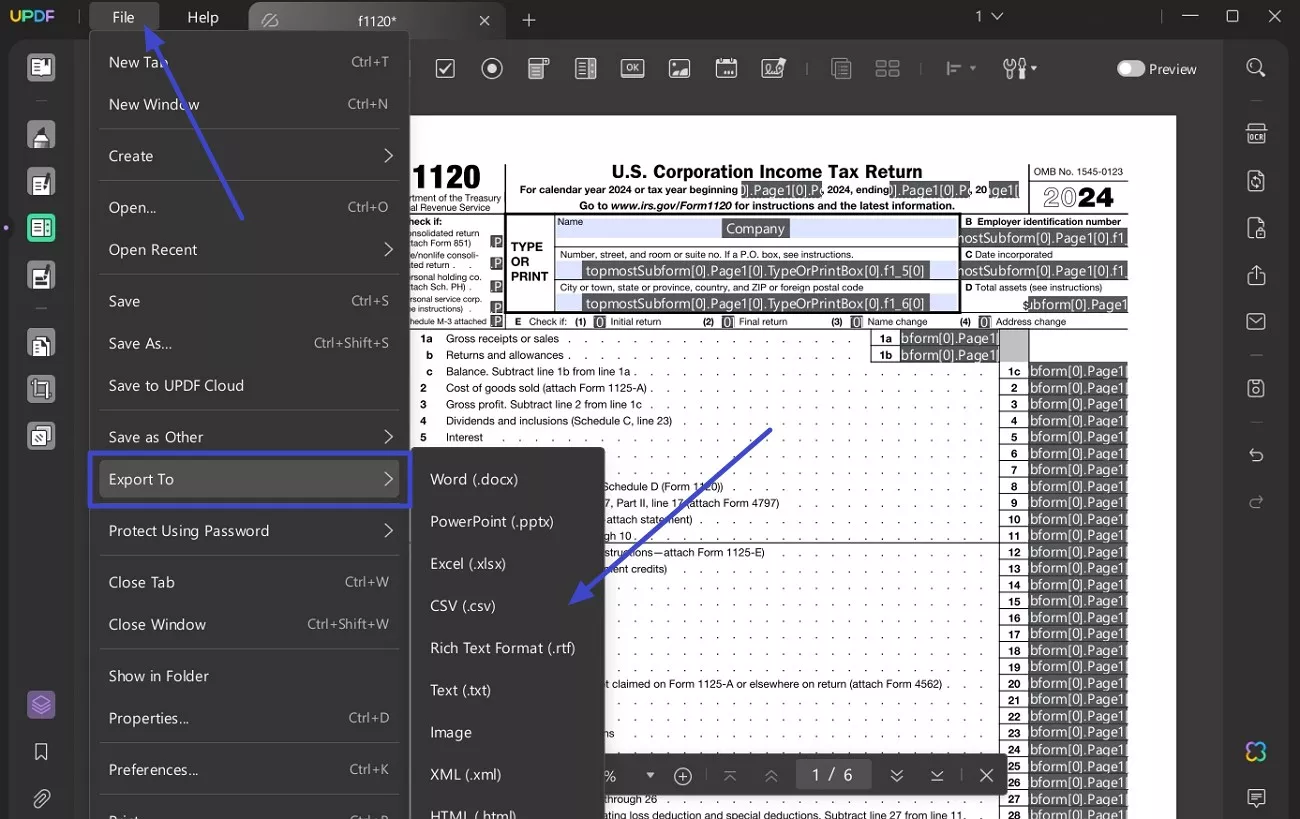 export in preferred file format