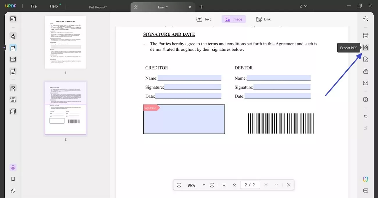 export pdf after adding barcode