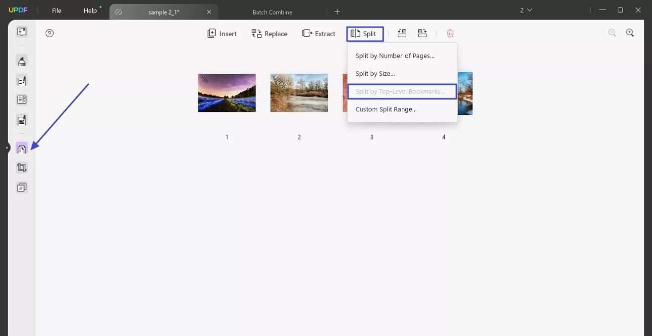 organize pages by split function