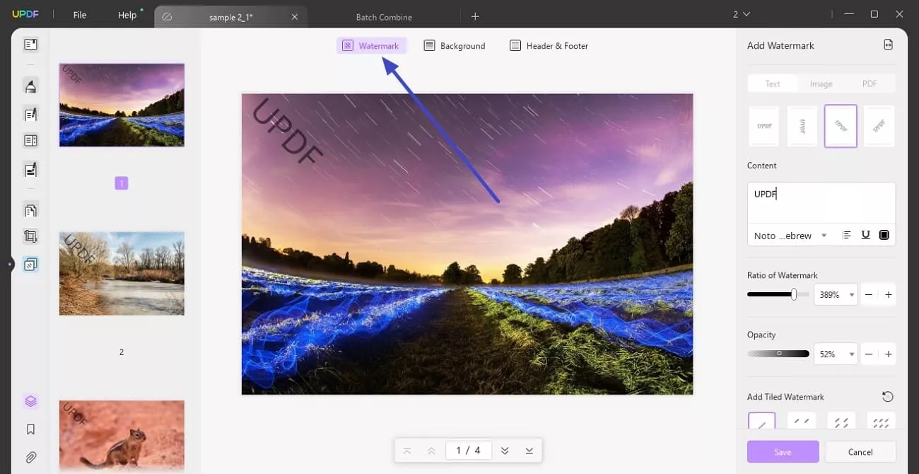 import pdf and navigate watermark section