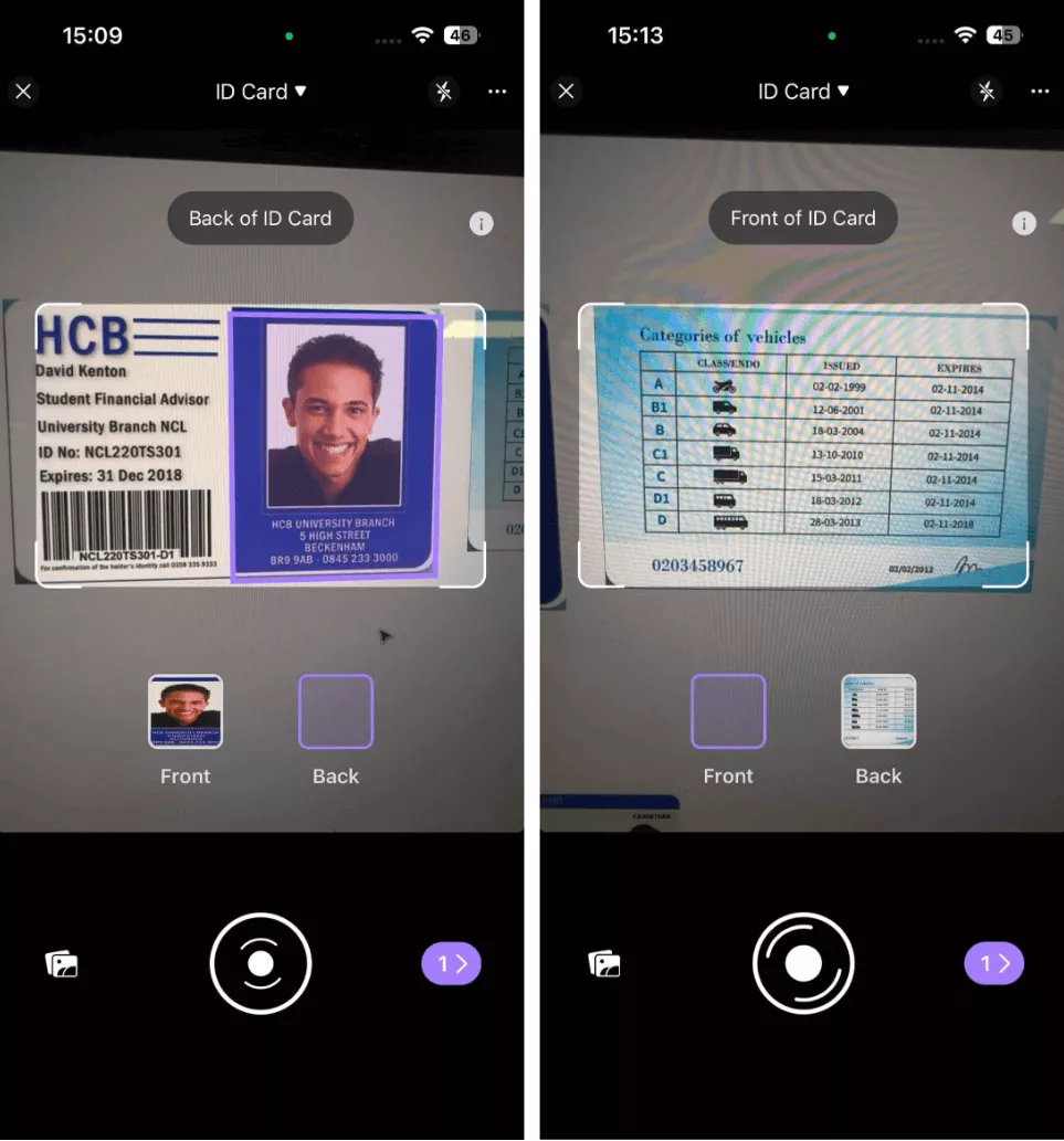 capturing the images of id cards updf ios