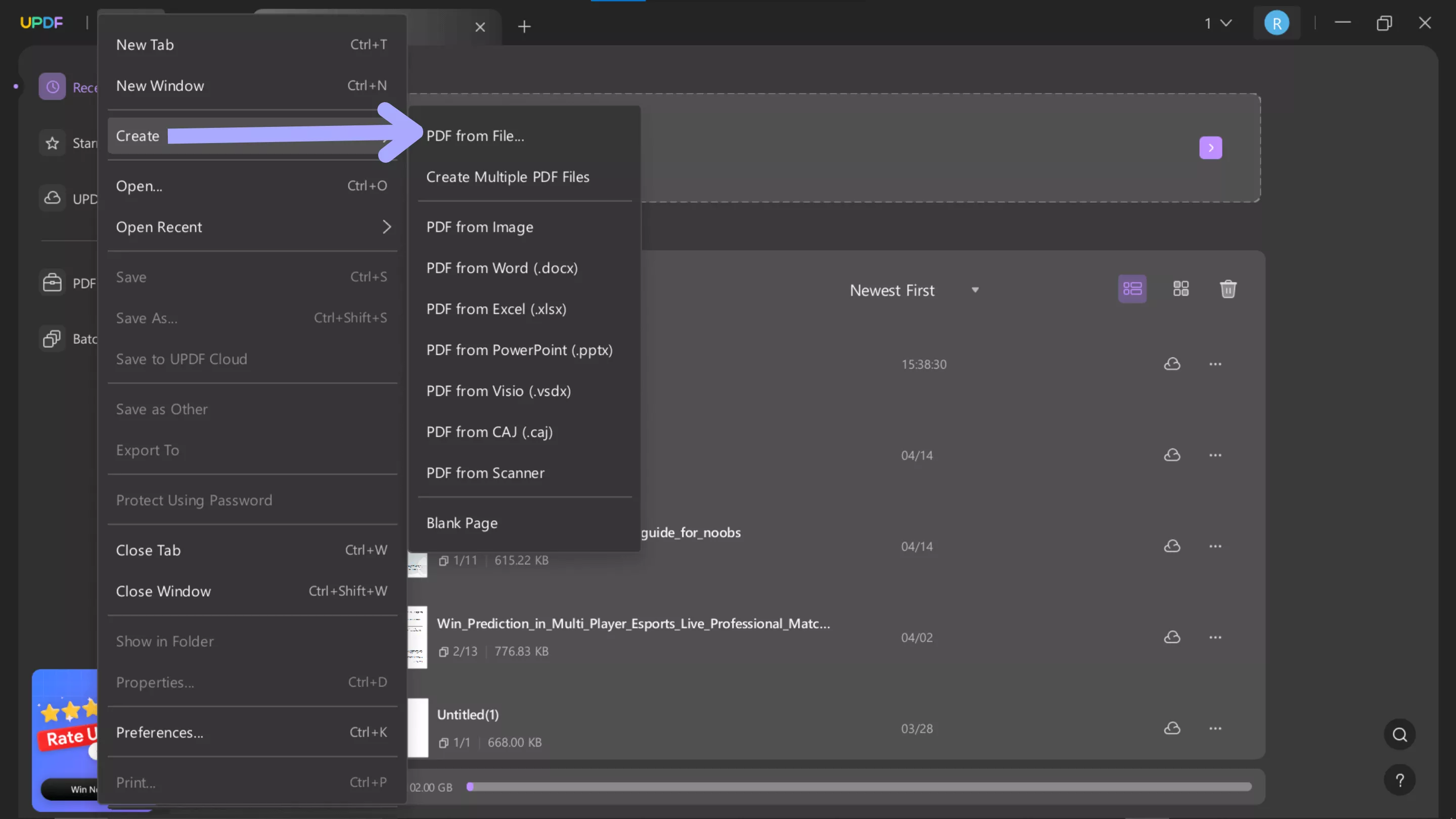 create file with updf