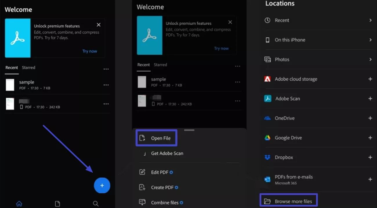 access adobe iphone and open pdf