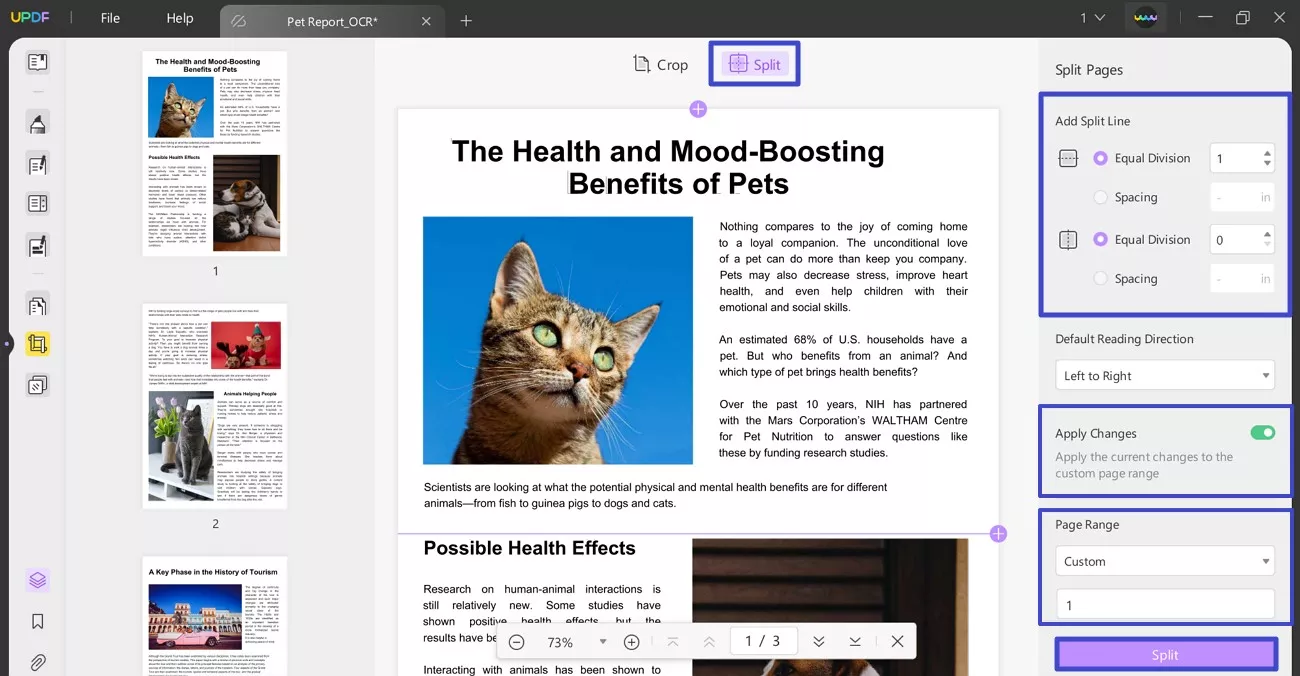 add page split to pdf