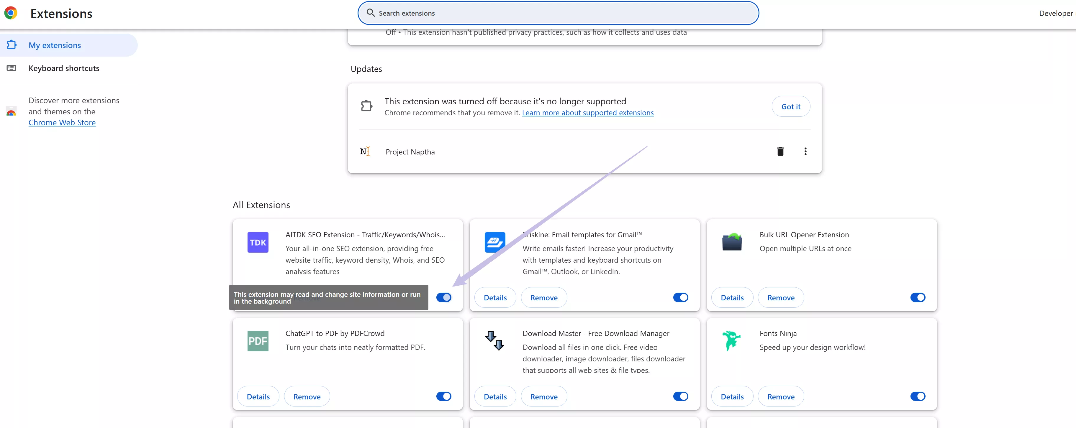 disable all extensions chrome