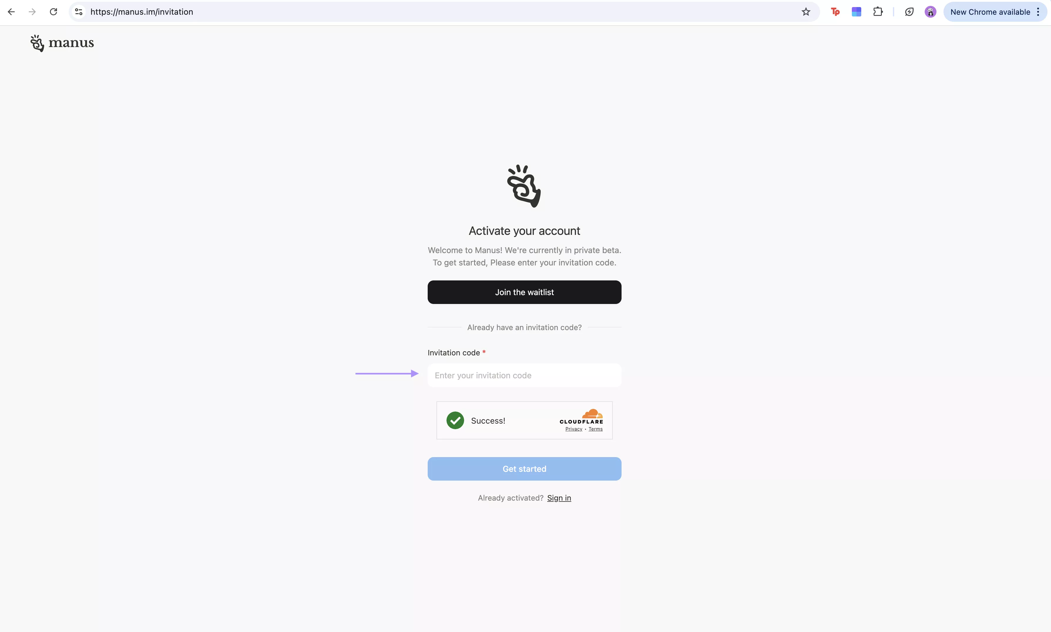 Enter the verification code manus ai