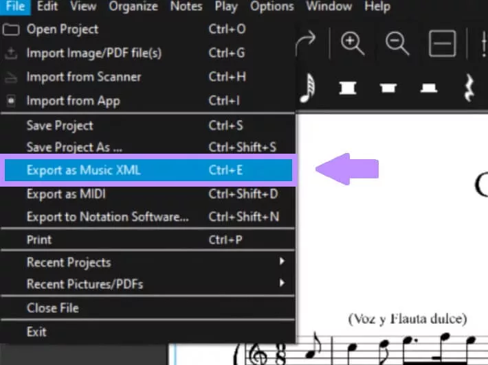 export as musicxml format
