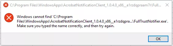 fulltrustnotifier exe error popup