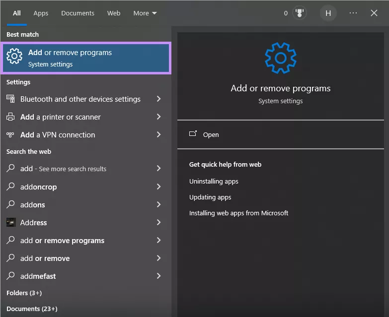 remove programs windows