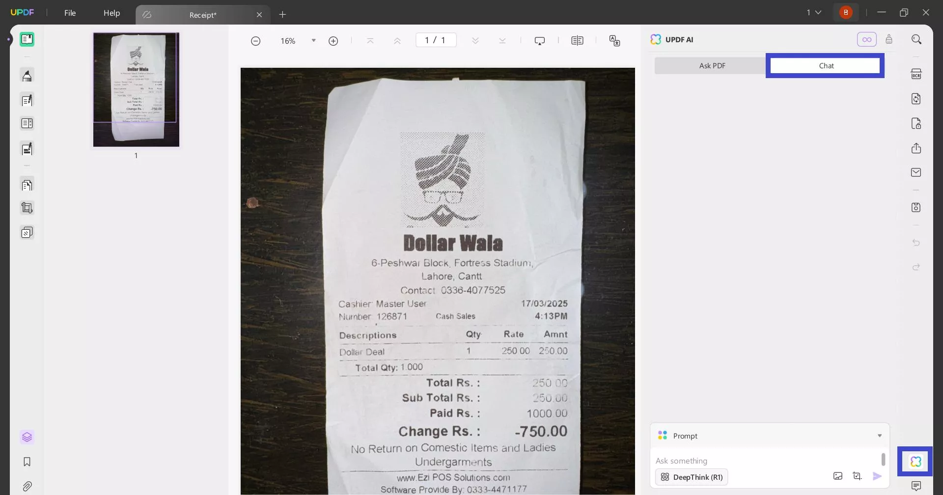 UPDF's AI receipt OCR