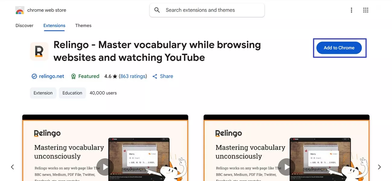 add relingo extension to chrome