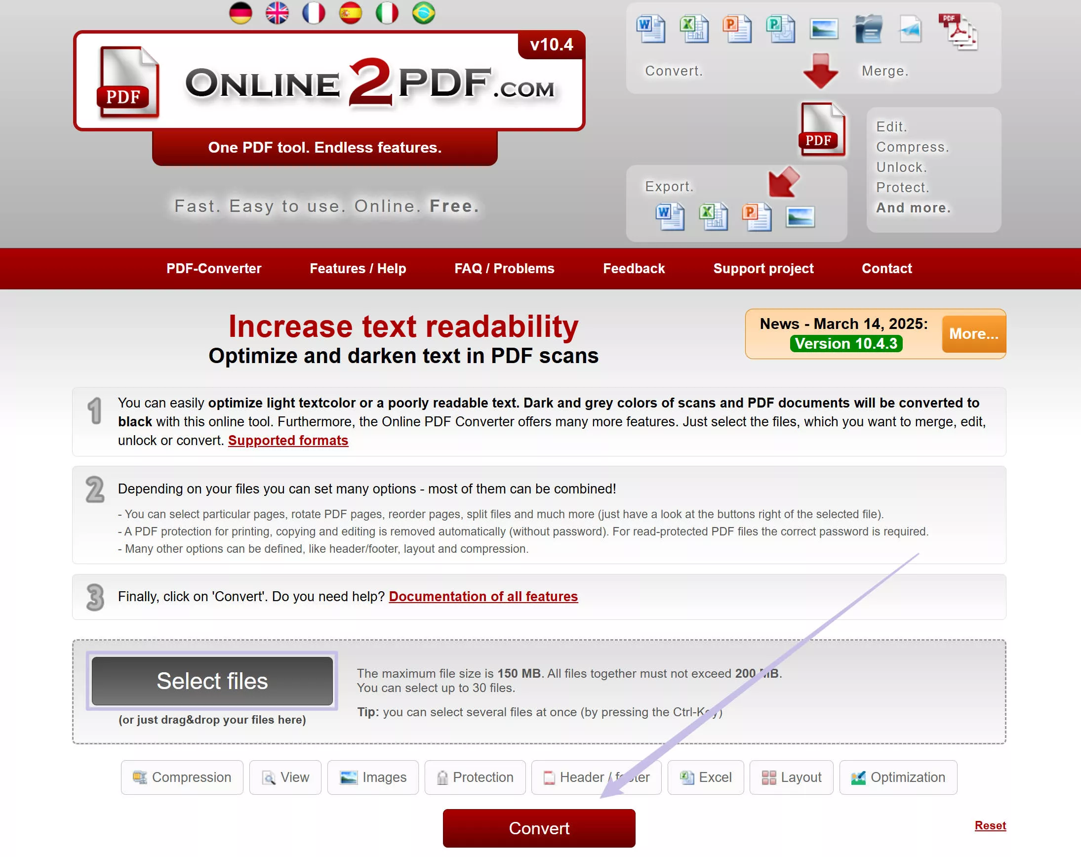select files in online2pdf