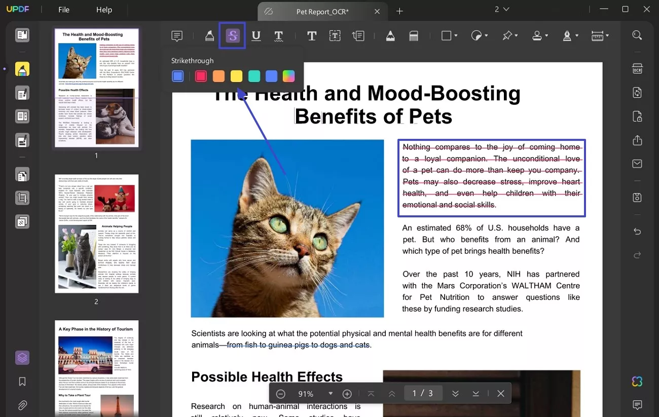 select strikethrough tool and set color