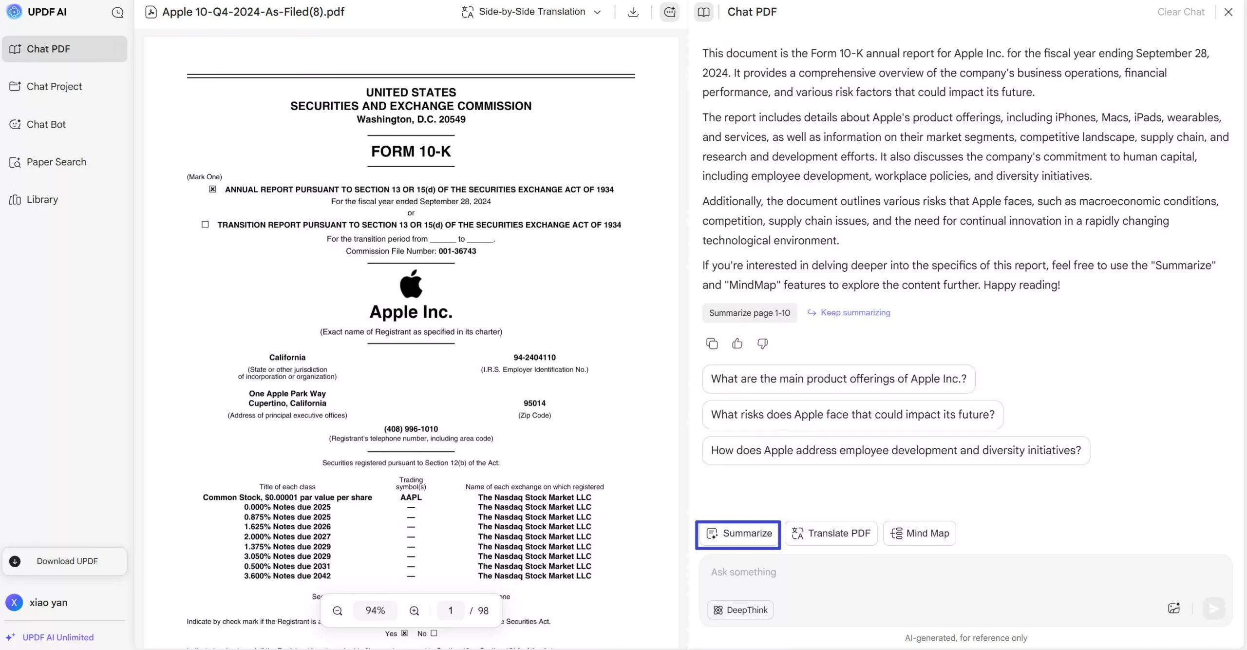 summarize PDF by page using UPDF AI
