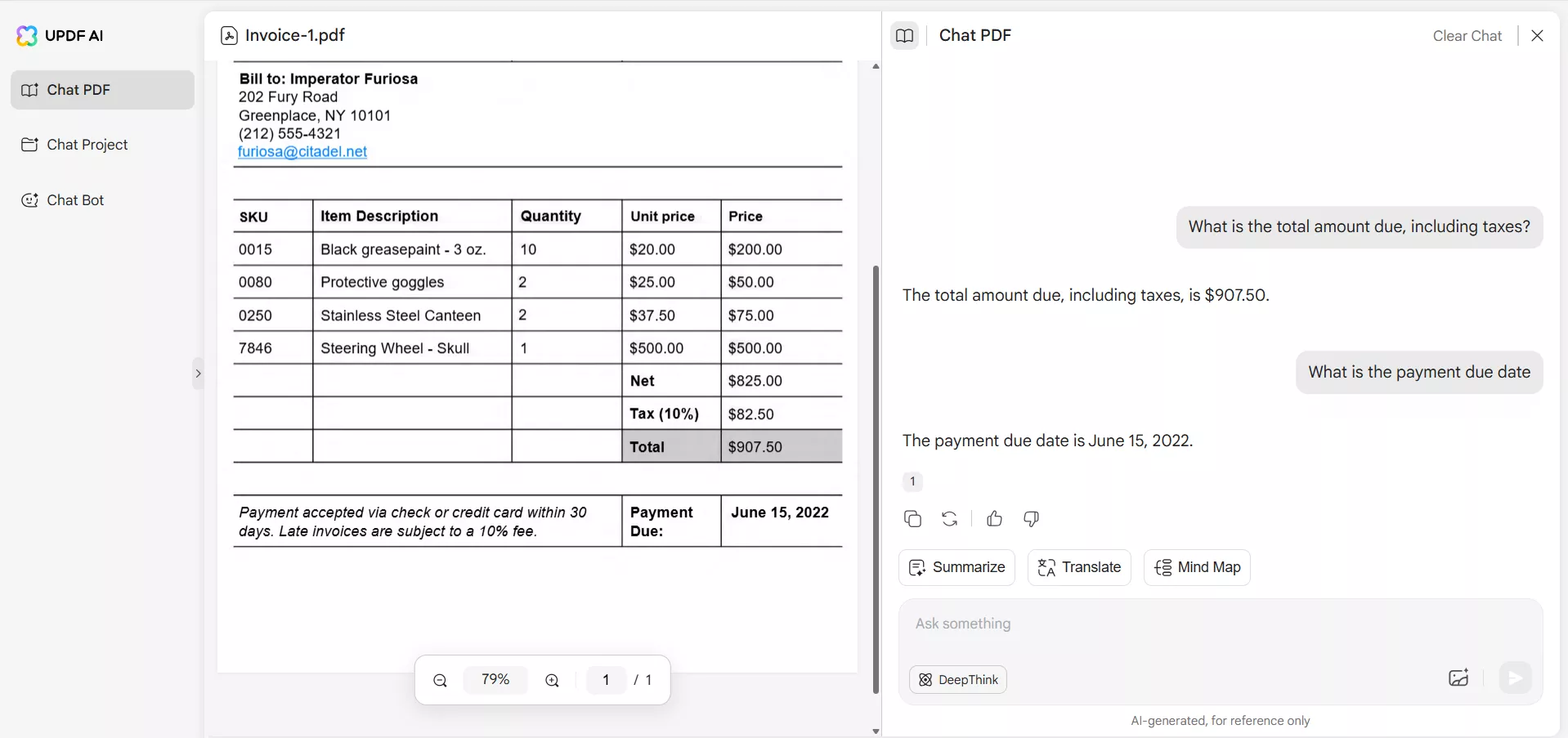 Ask various questions about the invoice