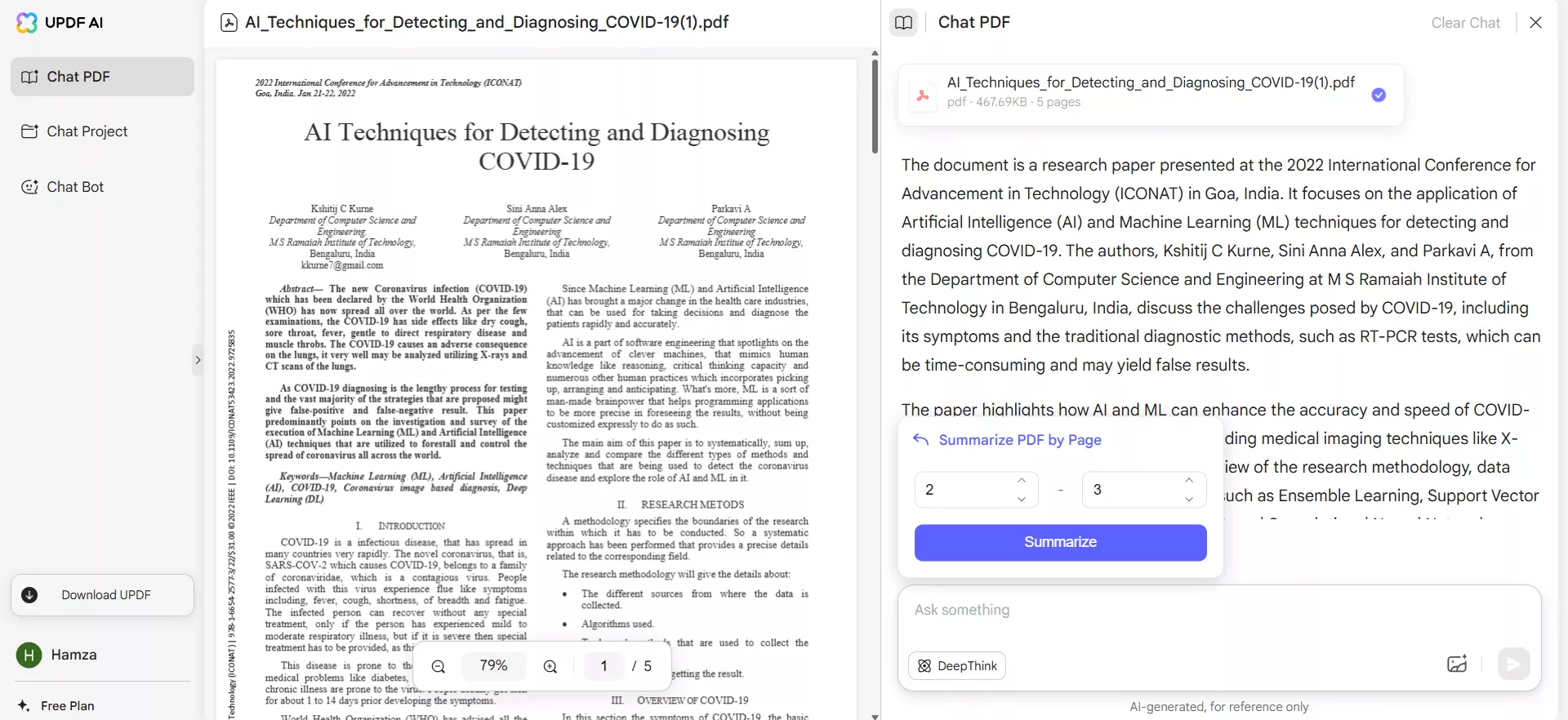 summarize PDF by page using UPDF AI