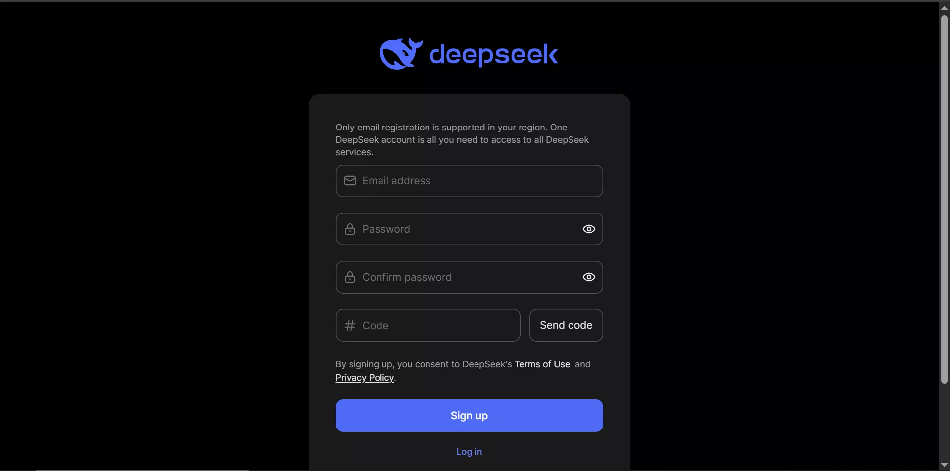 sign up a new account deepseek