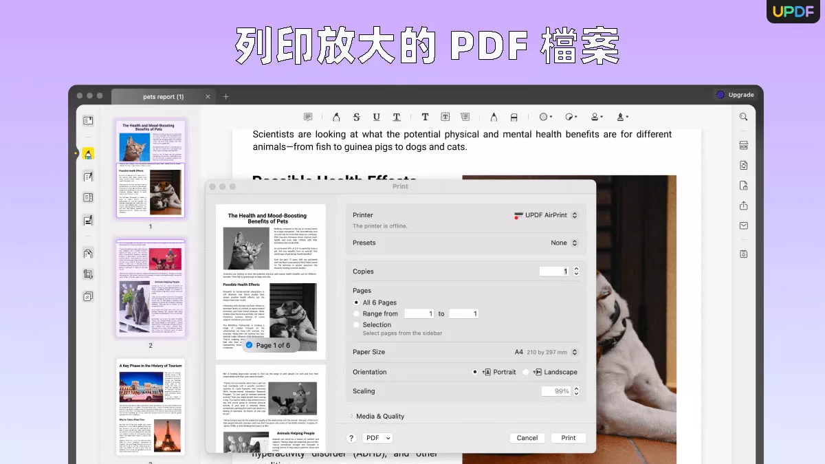如何列印放大的 PDF 檔案？