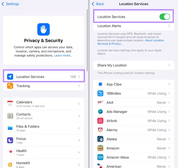 disable location services iphone