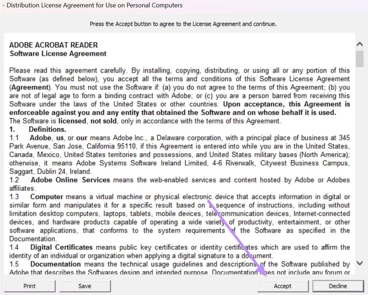 accept adobe license