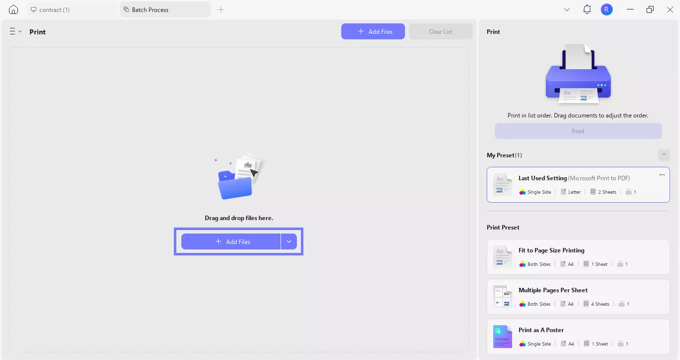 add the files you want to print updf windows