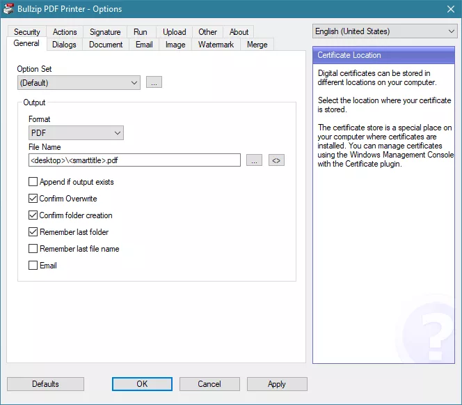  bullzip pdf printer interface