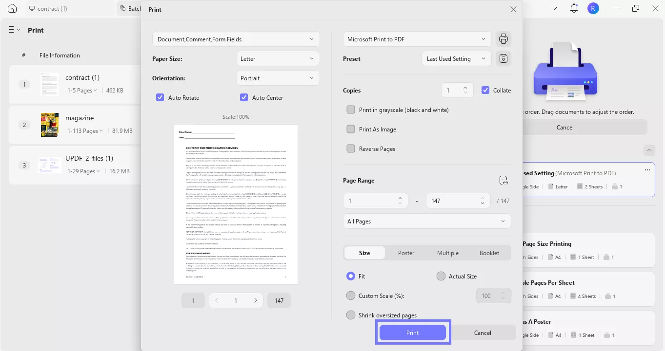 change settings and click print updf windows